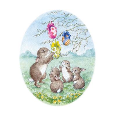 Jean Gilder - Rabbits with Easter Eggs - Postcard
